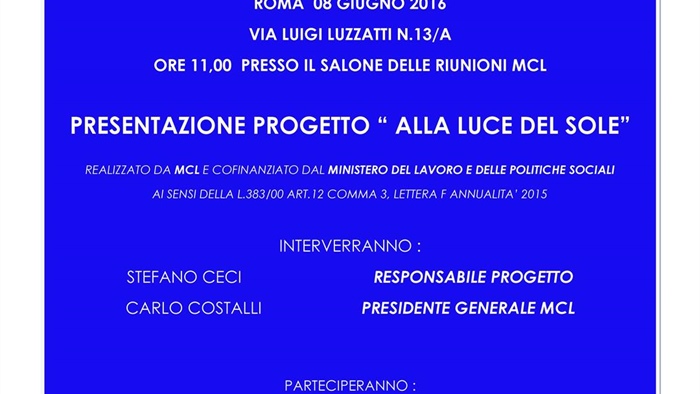 Presentazione Progetto "Alla luce del sole"